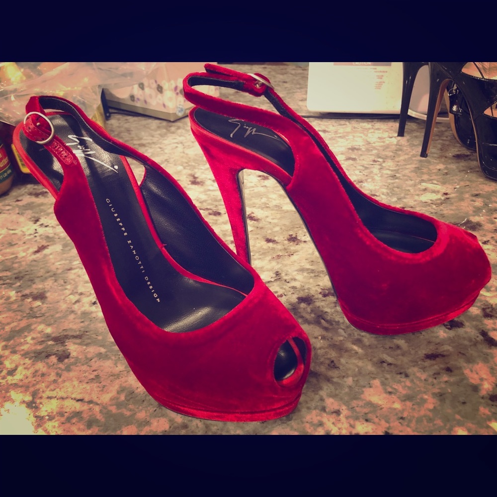 Giuseppe Zanotti red velvet heels!